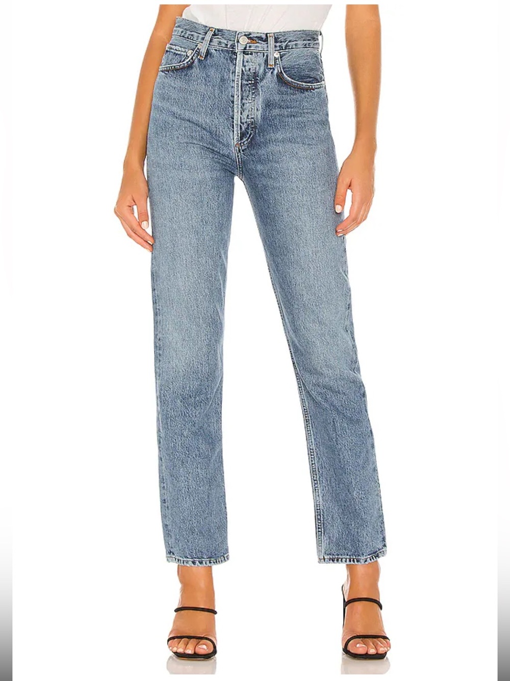 Agolde Straight Leg Jeans in Light Blue Wash
